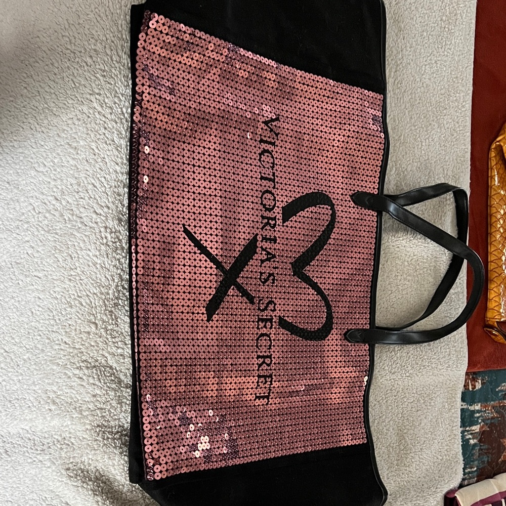 Victoria's Secret Black and Pink Sequin Tote